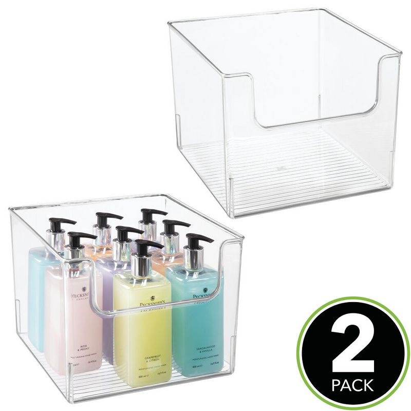 mDesign Plastic Bathroom Storage Organizer Basket Bin, 2 Pack - Clear
