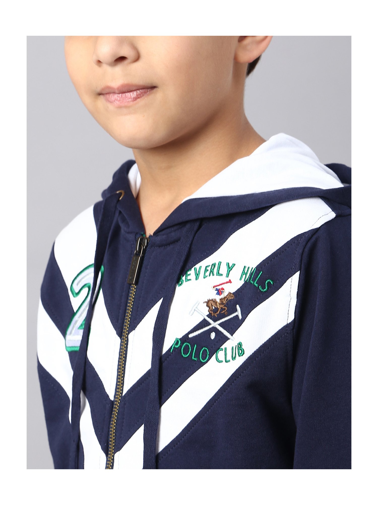 Beverly Hills Polo Club Kids Navy Color Block Full Sleeves Hoodie