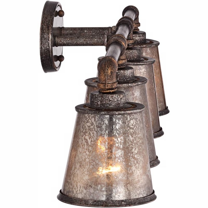 Franklin Iron Works Rustic Farmhouse Wall Light Industrial Rust Hardwired 31 3/4" Wide 4-Light Fixture Glass for Bathroom Vanity
