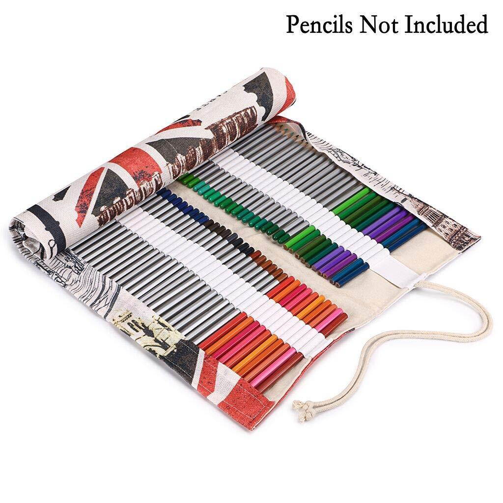 BTSKY Canvas 108 Slot Pencil Roll Wrap-Pencil Pouches Holder Fit for Prismacolor Premier Colored Pencils (108 Slot Building)