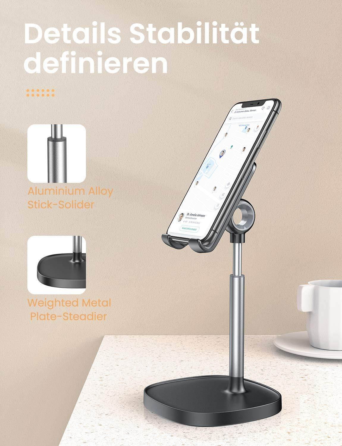 Cell Phone Stand,Angle Height Adjustable Stable LISEN Cell Phone Stand For Desk,Sturdy Aluminum Metal Phone Holder,Compatible with Mobile Phone/iPad/Kindle/Tablet,4-10inch