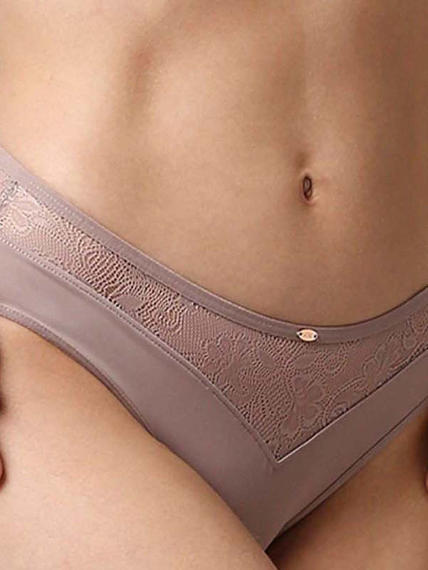 Soie Pink & Grey Lace Work Bikini Panties - Pack Of 2