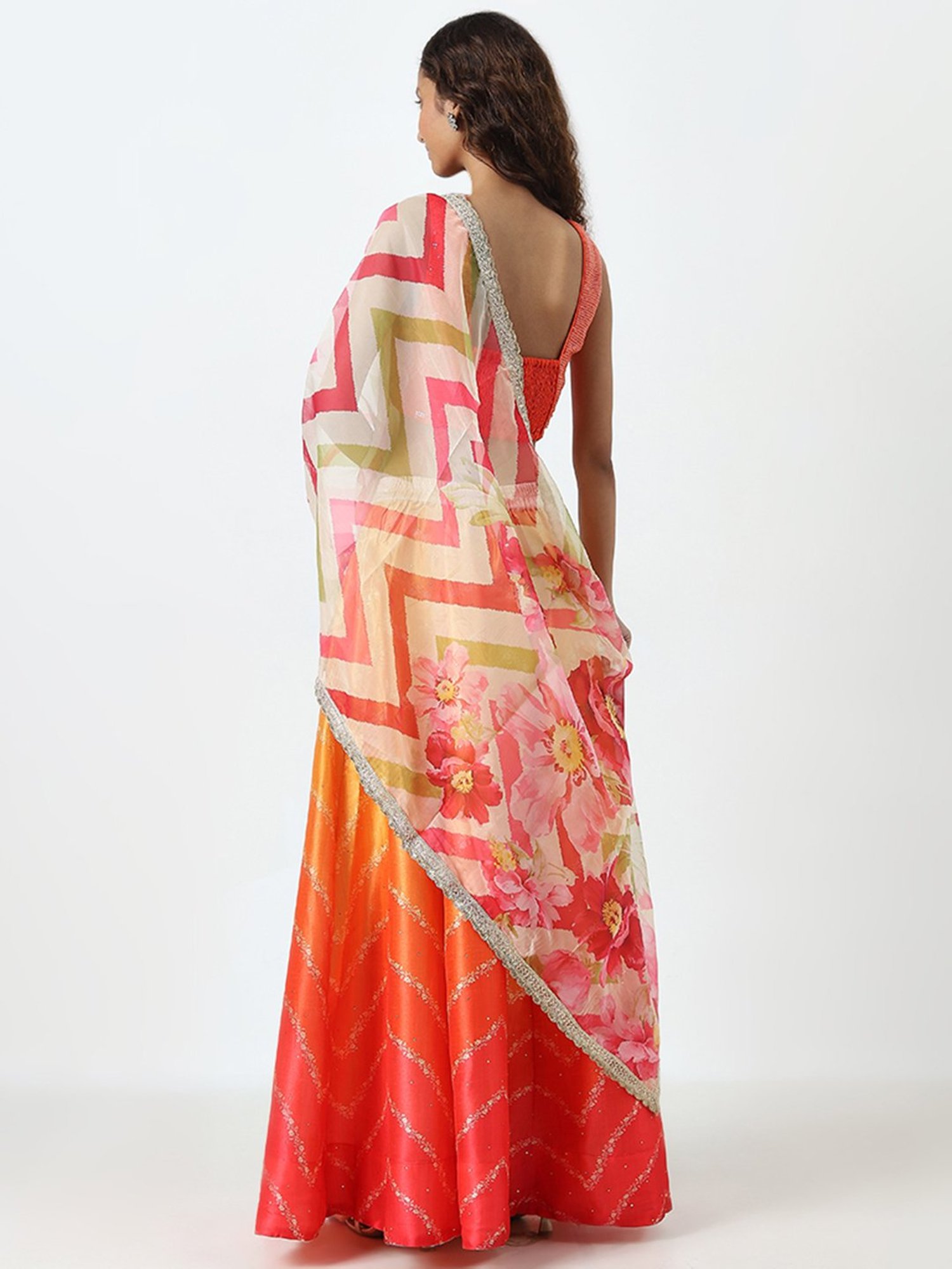 Vark by Westside Orange Embellished Top, Skirt and Dupatta Set