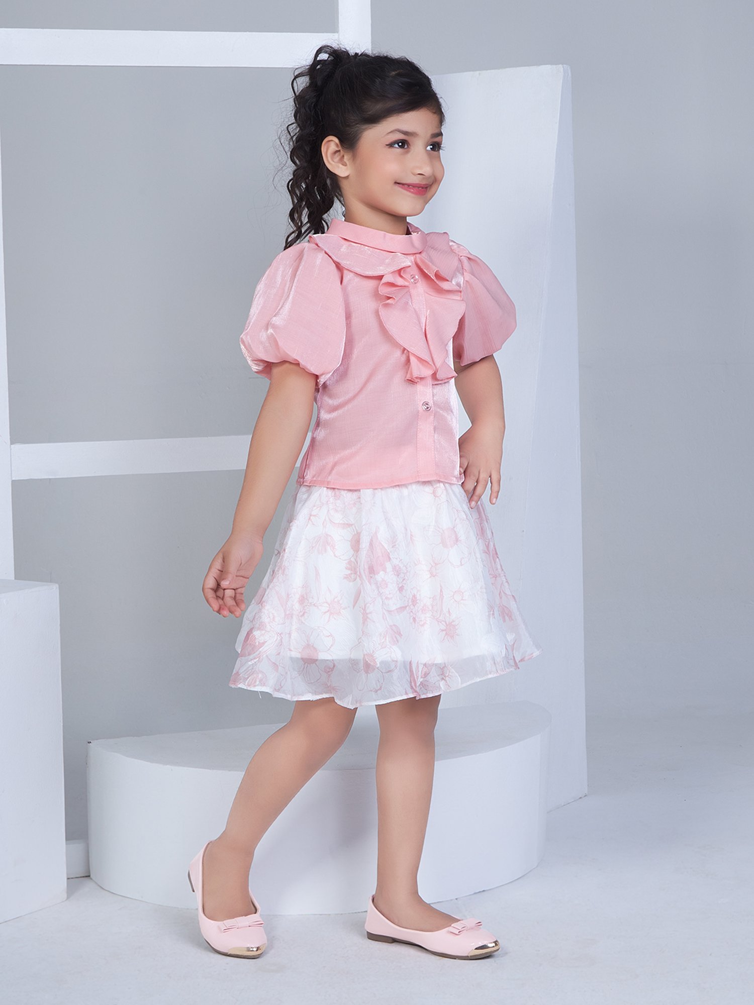 Peppermint Kids Purple & White Floral Print Top with Culottes