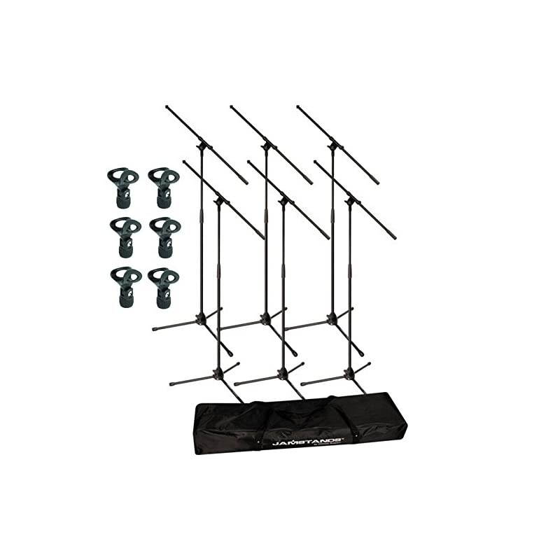 JamStands JSMCFB6PK 6Pack Tripod Mic Stand Bundle With 6 Mic Clips