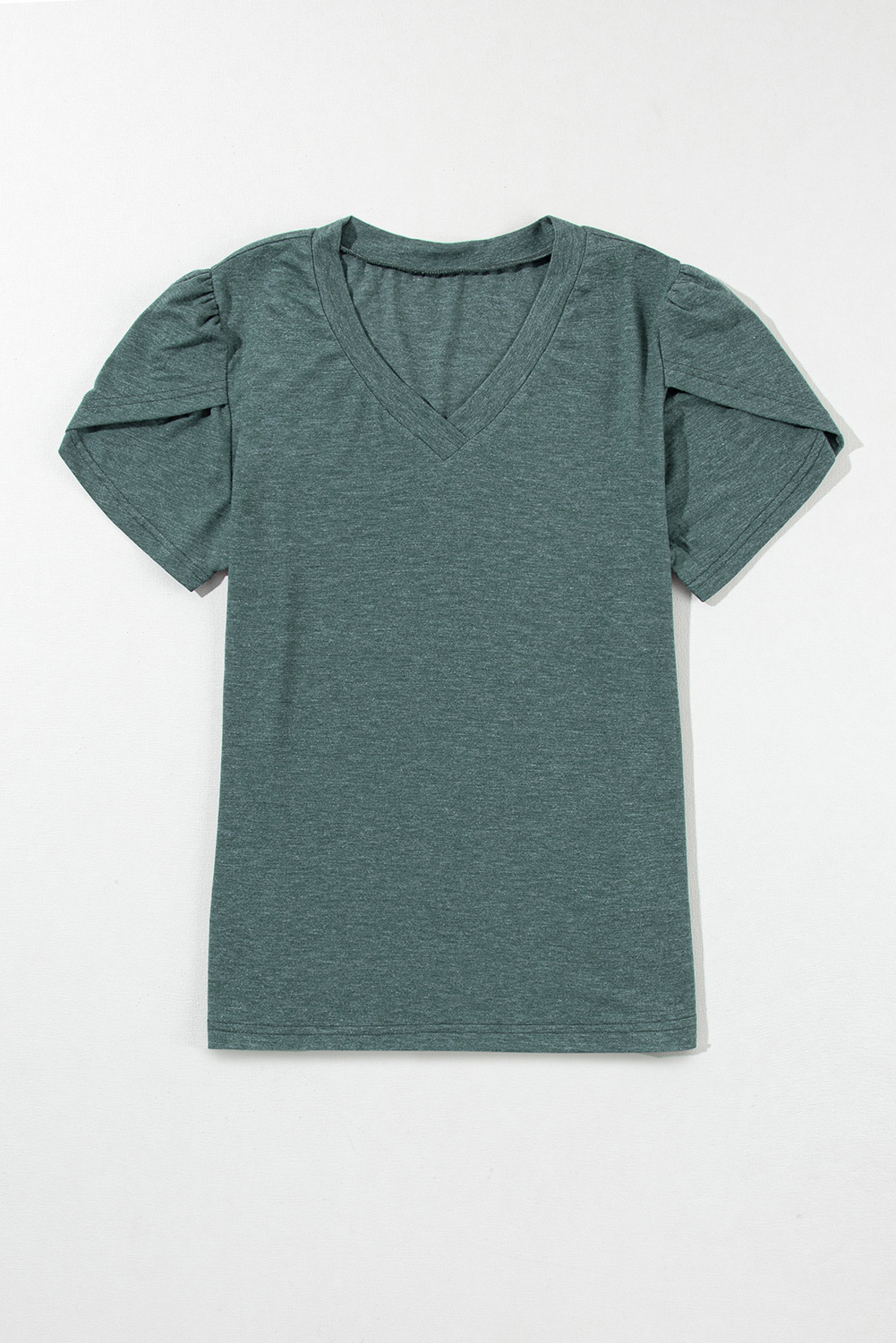 Mist Green Tulip Sleeve V Neck T-Shirt