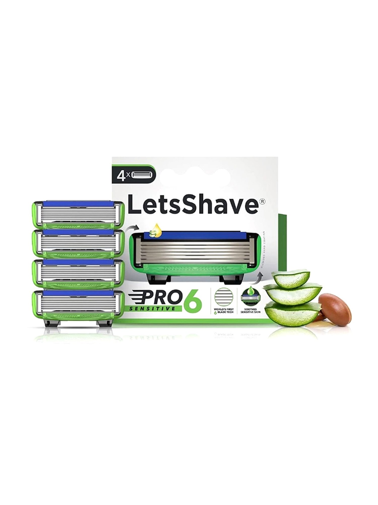 LetsShave Pro 6 Sensitive Shaving Blades - Pack of 4 (Green/Blue)