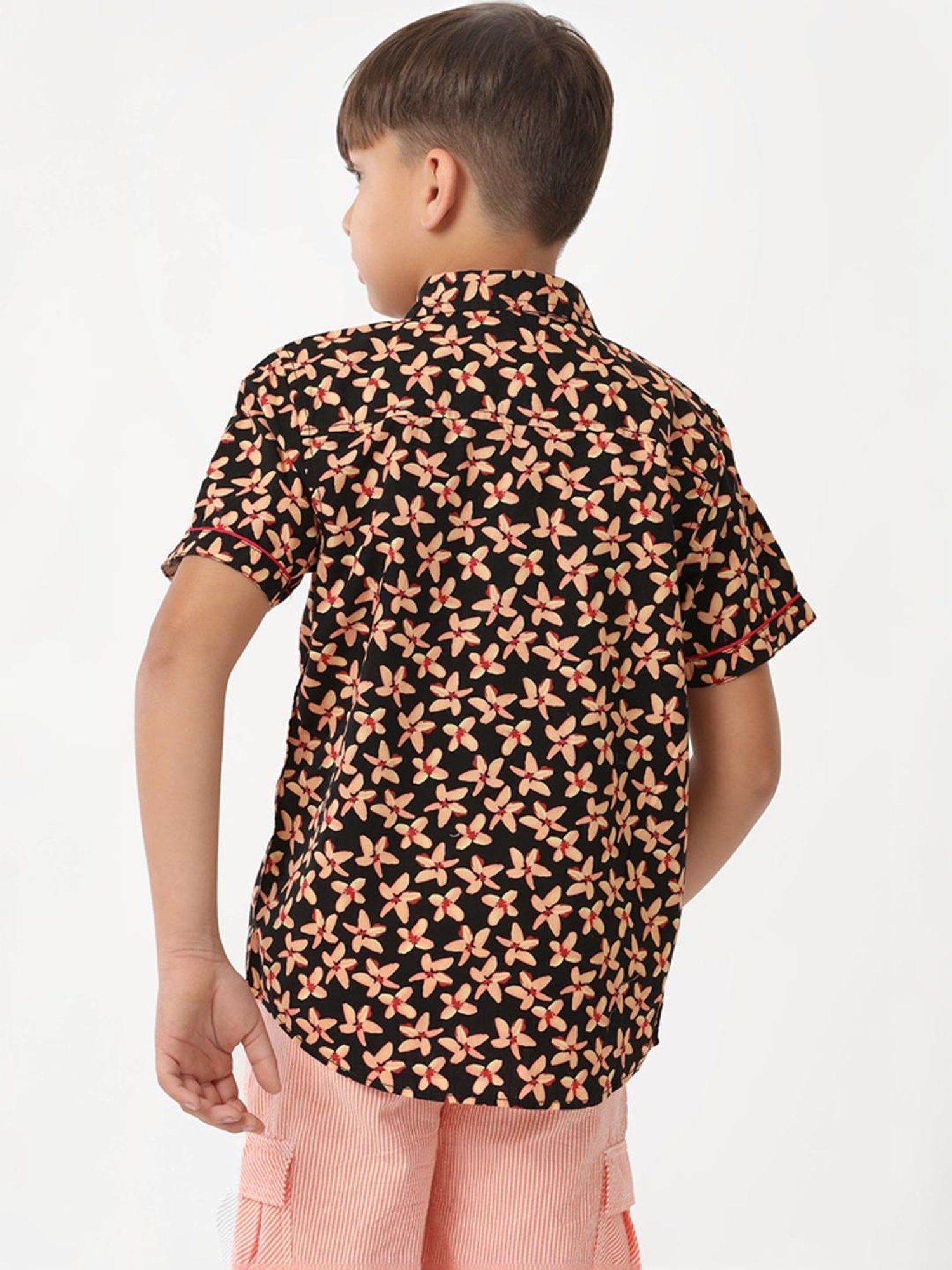 Kate & Oscar Kids Black & Yellow Cotton Floral Print Shirt
