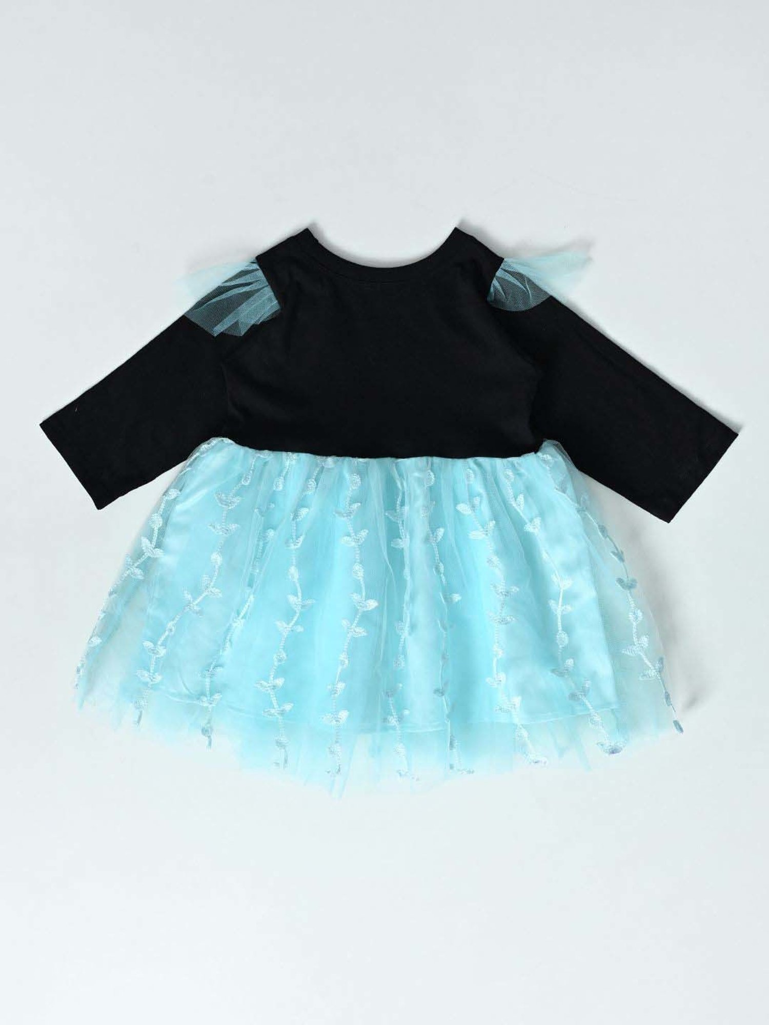 Bella Moda Kids Blue Self Pattern Full Sleeves Dress