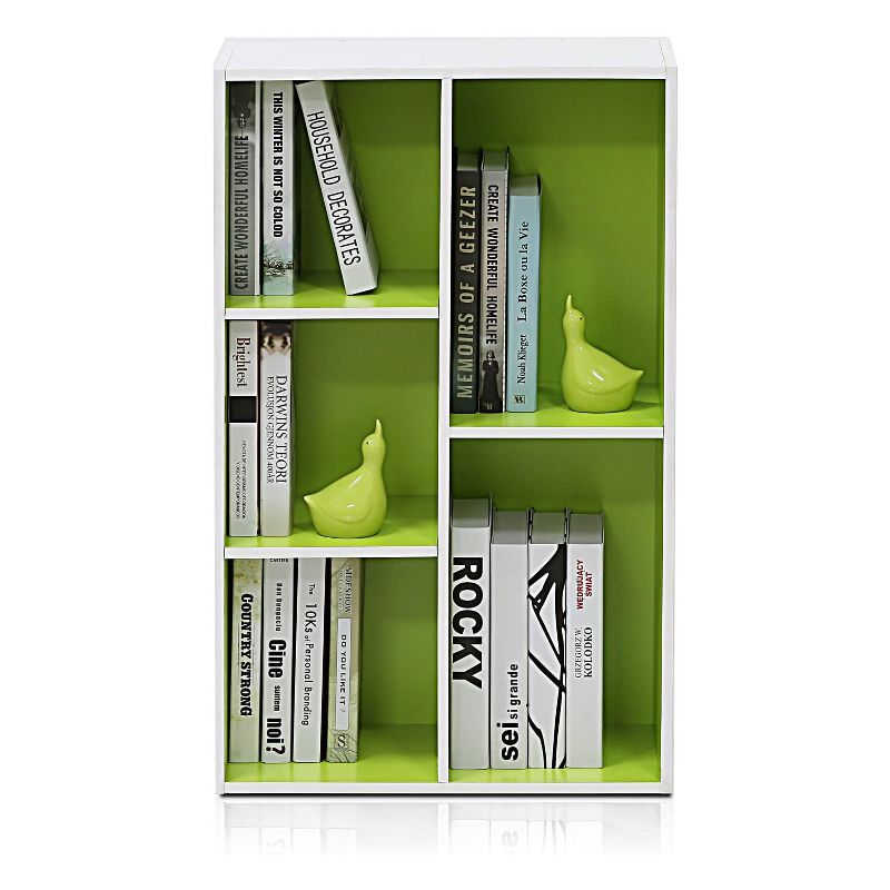 Furinno 5 Cube Home Wooden Reversible Open Bookcase Display Closet Storage Shelf for Living Room, Bedroom, and Office Spaces, White/Green