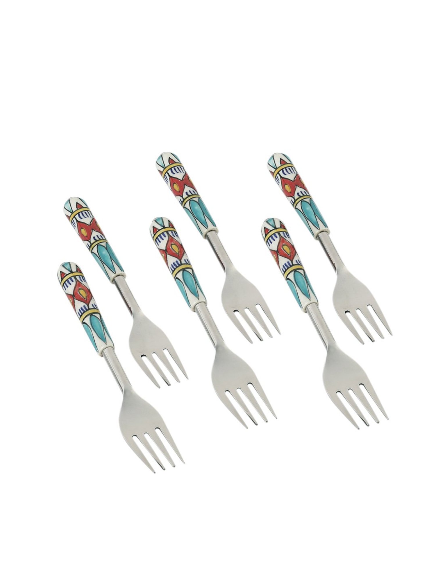 VarEesha Green Steel and Ceramic Handle Forks - Set of 6