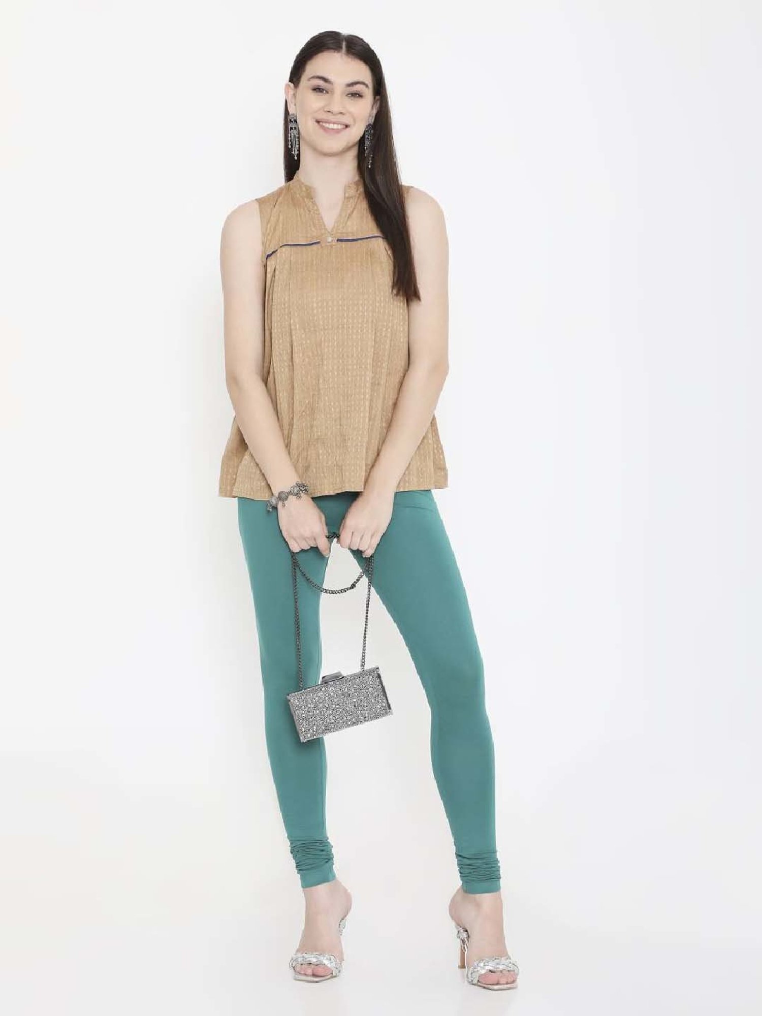 FEELINGS Green Plain Churidar Leggings