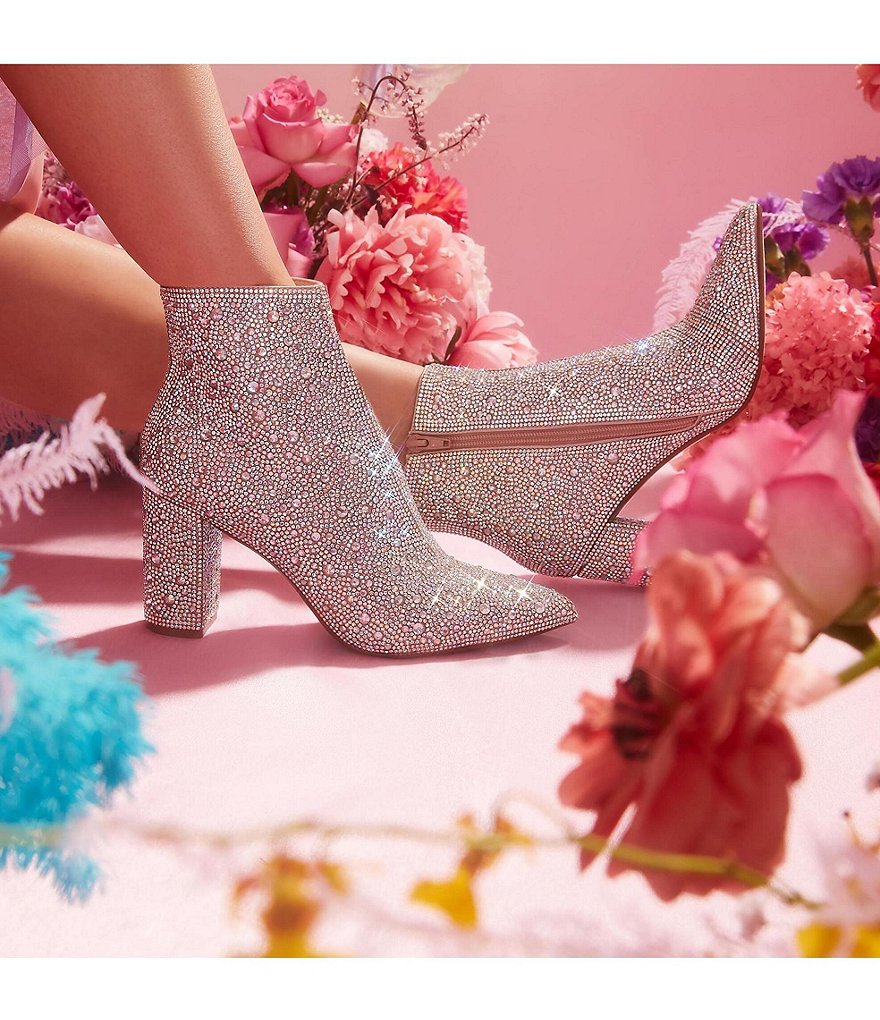 Blue by Betsey Johnson Cady Rhinestone Embellished Block Heel Booties