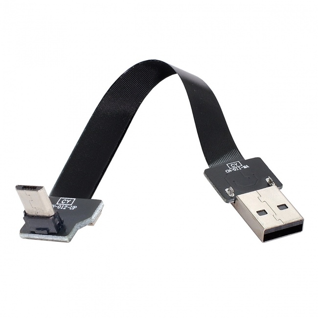CY 2.0M Up Angled USB 2.0 Type-A Male to Micro USB 5Pin Male Data Flat Slim FPC Cable for FPV & Disk & Phone