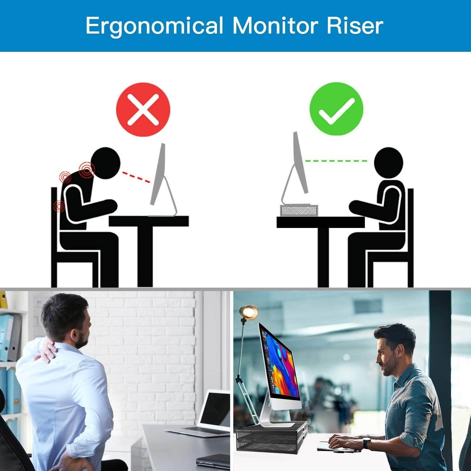 Monitor Stand Riser with Drawer - Mesh Metal Desk Organizer PC Laptop Notebook Printer Holder with Pull Out Storage Drawer