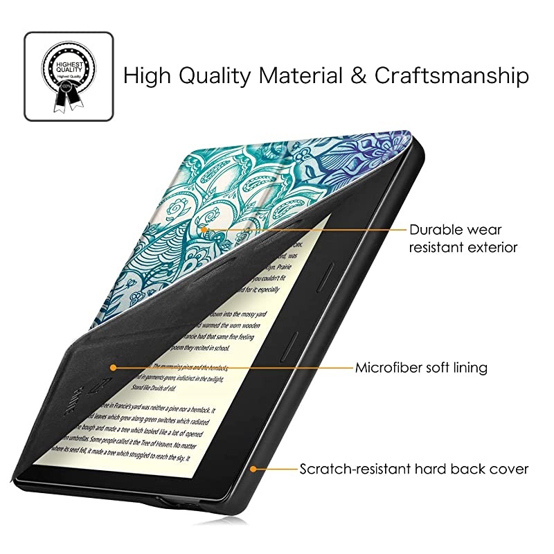 Origami Case for All-New Kindle Oasis (10th Generation, 2019 Release and 9th Generation, 2017 Release) - Slim Fit Stand Cover Support Hands Free Reading with Auto Wake Sleep, Emerald Illusions