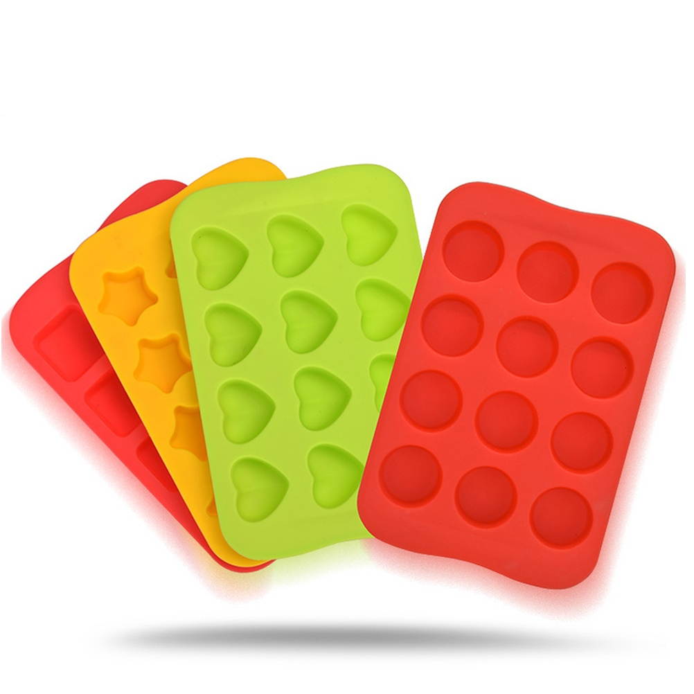 DIY 12 Cavities Ice Cube Tray Love Heart Shaped Ice Making Mold Chocolate Mould Kitchen Accessories (Red)