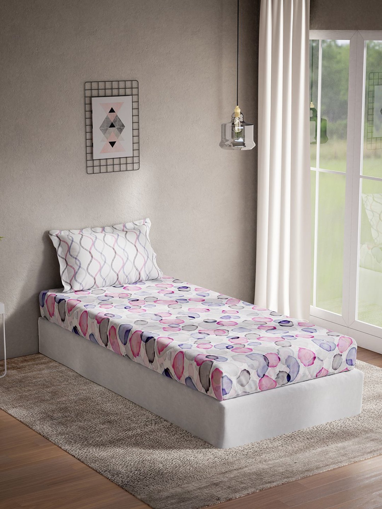 DDecor Abstract Pink 136 TC Cotton Single Bed Sheet With 1 Pillow Cover