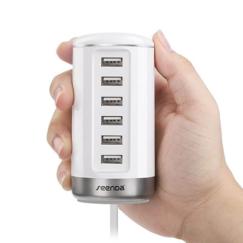 USB Wall Charger, USB Phone Charger - 6-Port Multi USB Charger with Smart Identification - White