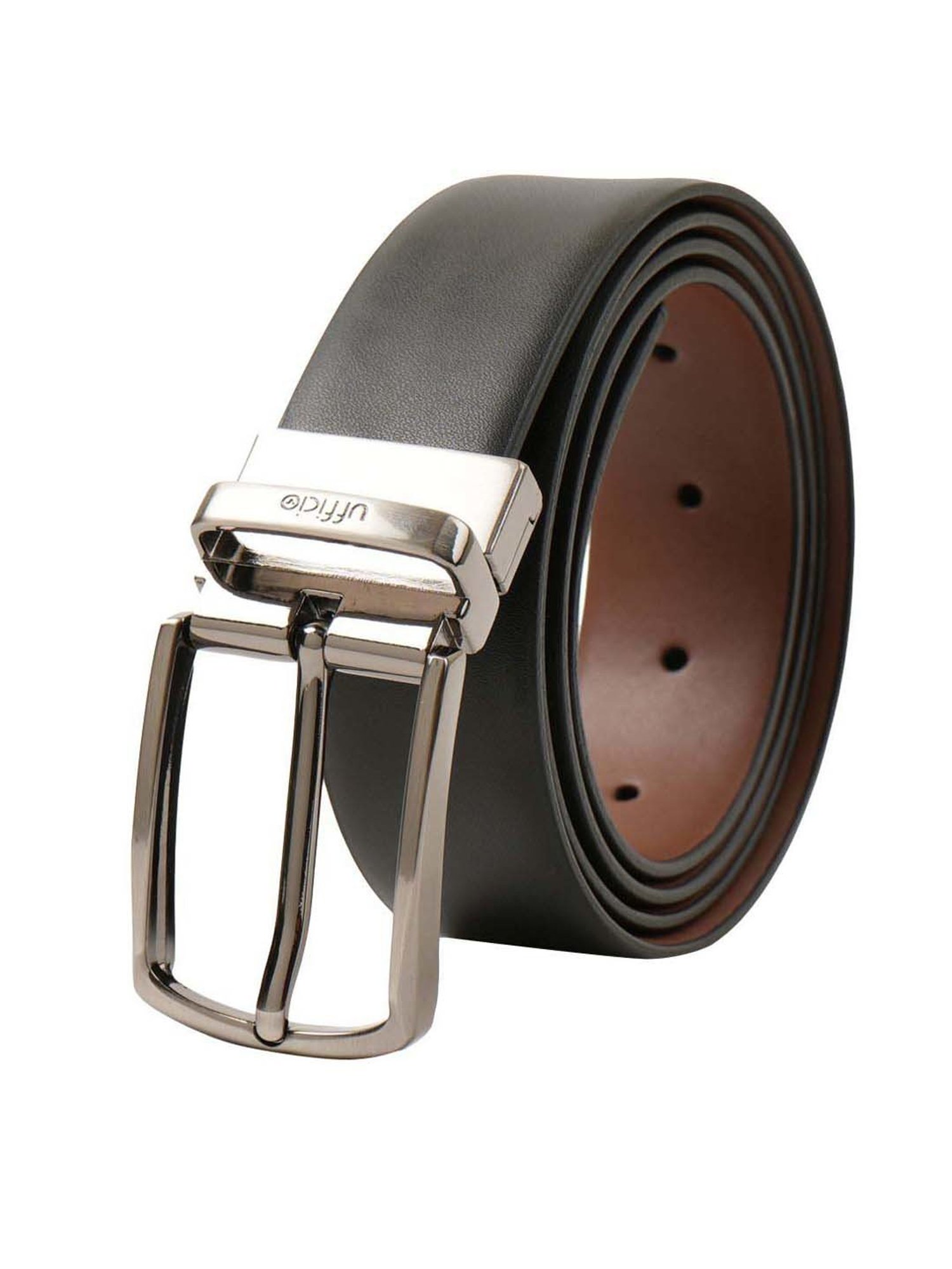 BULCHEE Black & Tan Leather Prong Reversible Belt for Men