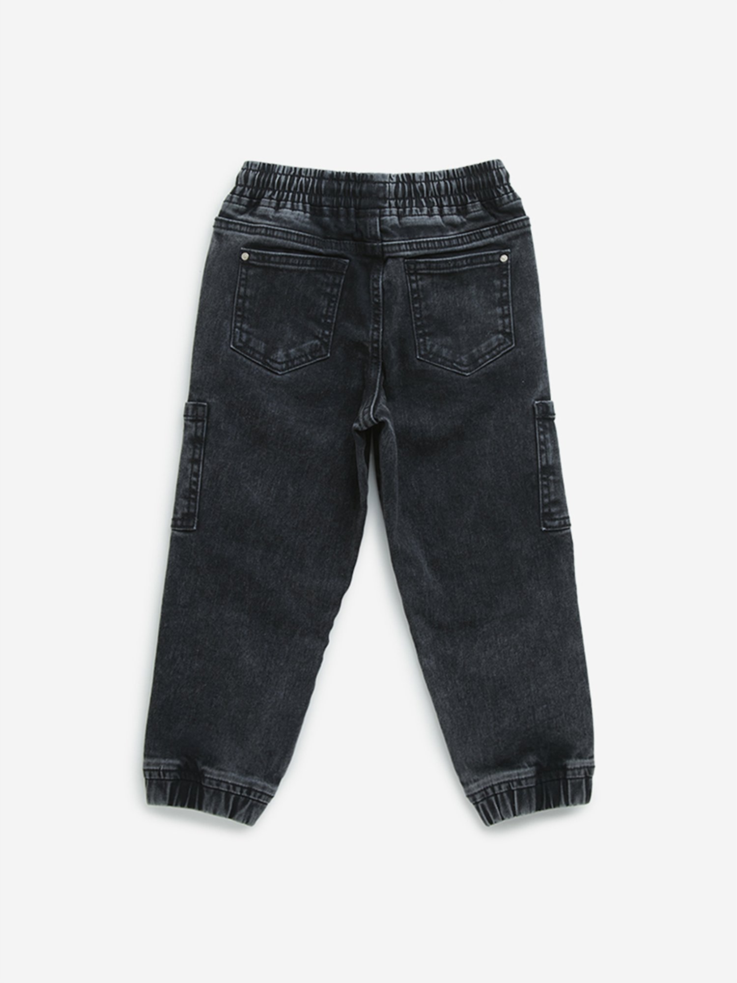 HOP Kids by Westside Charcoal Cargo-Style Mid-Rise Denim Joggers