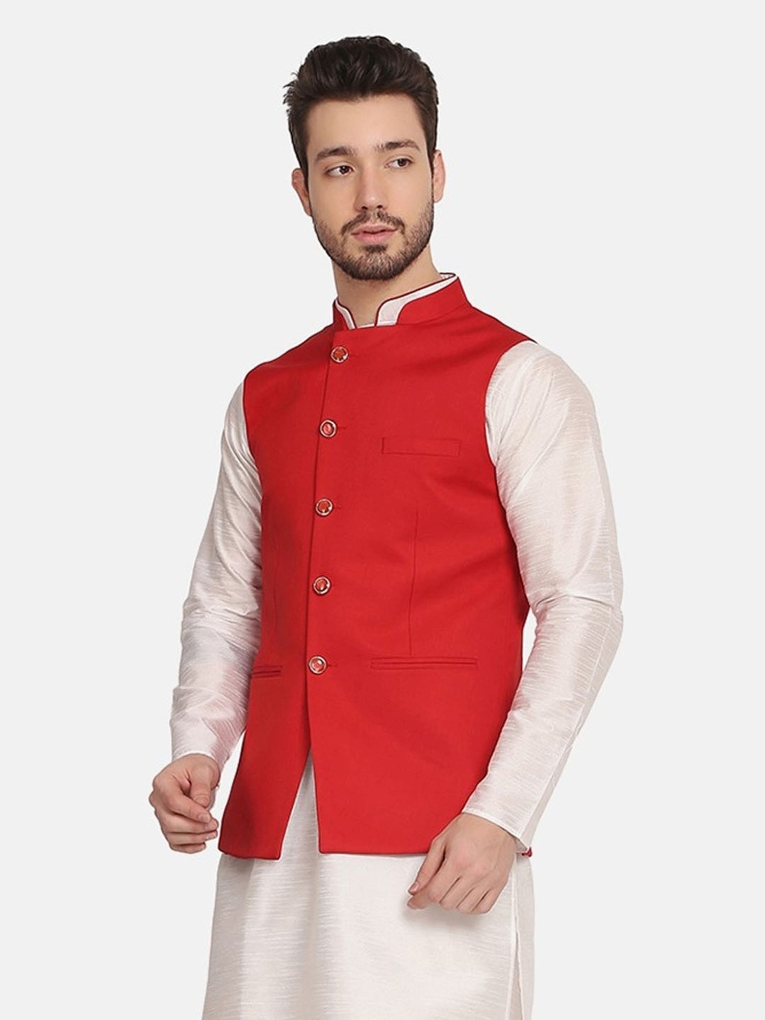 TAHVO Red  Regular Fit Nehru Jacket