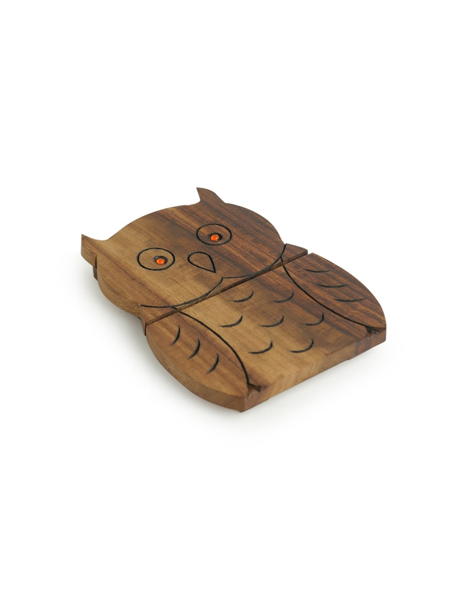 ExclusiveLane 'A Happy-Go-Lucky Owl' Hand Carved Trivet In Sheesham Wood