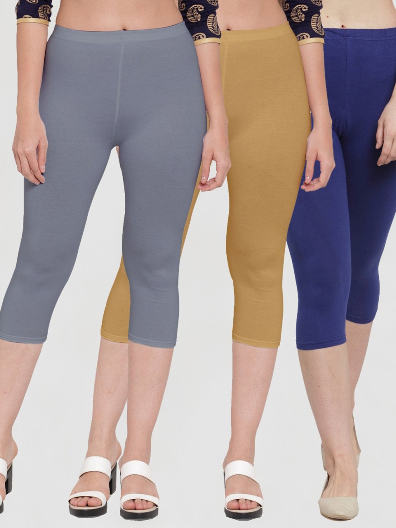 Gracit Grey & Beige Mid Rise Capris - Pack Of 3