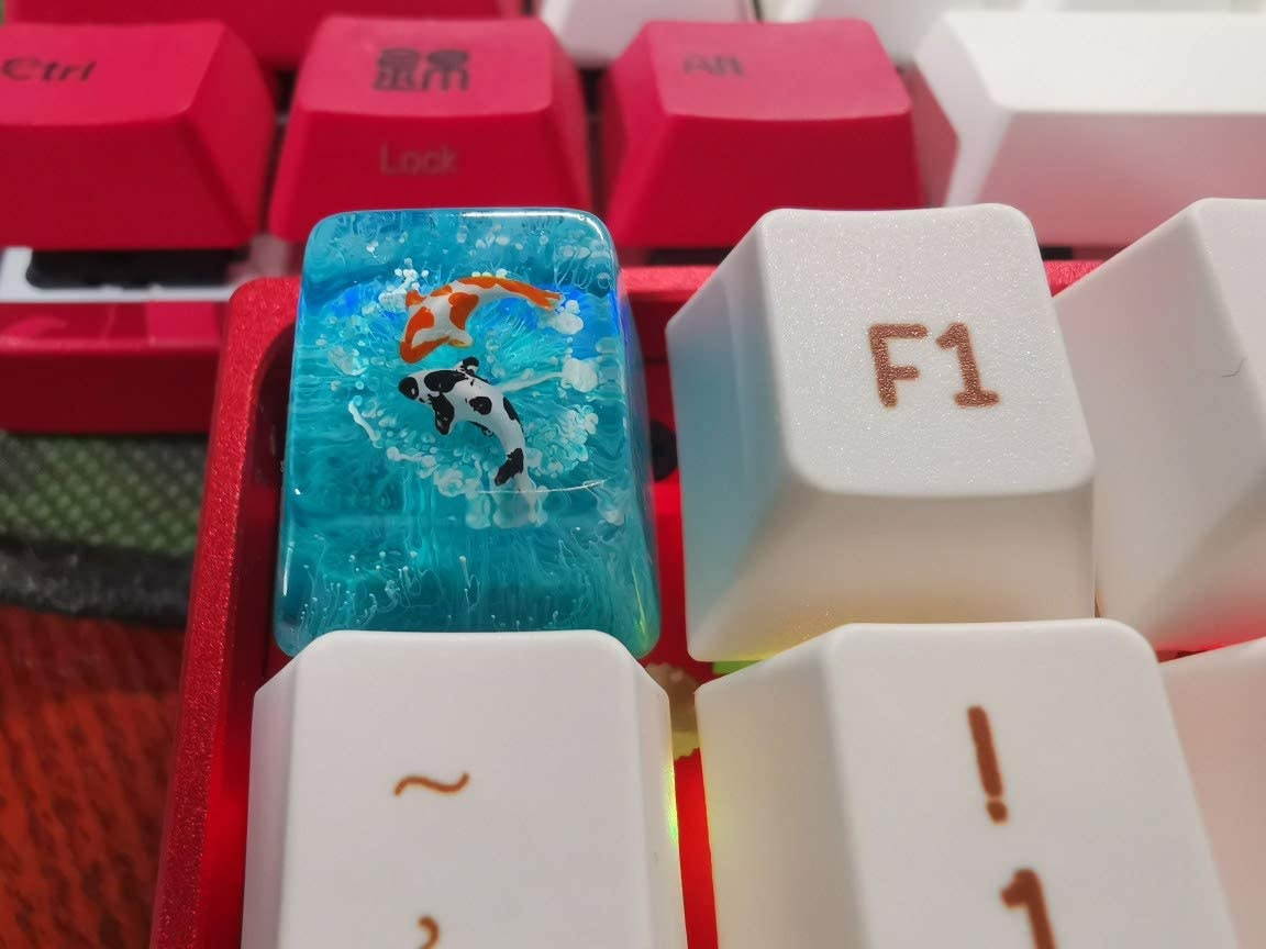 Resin Keycap OEM/R4 Height Suitable for MX Switch, Delicate Hand Engraved Resin Key Caps for Mechanical Keyboards (Red)
