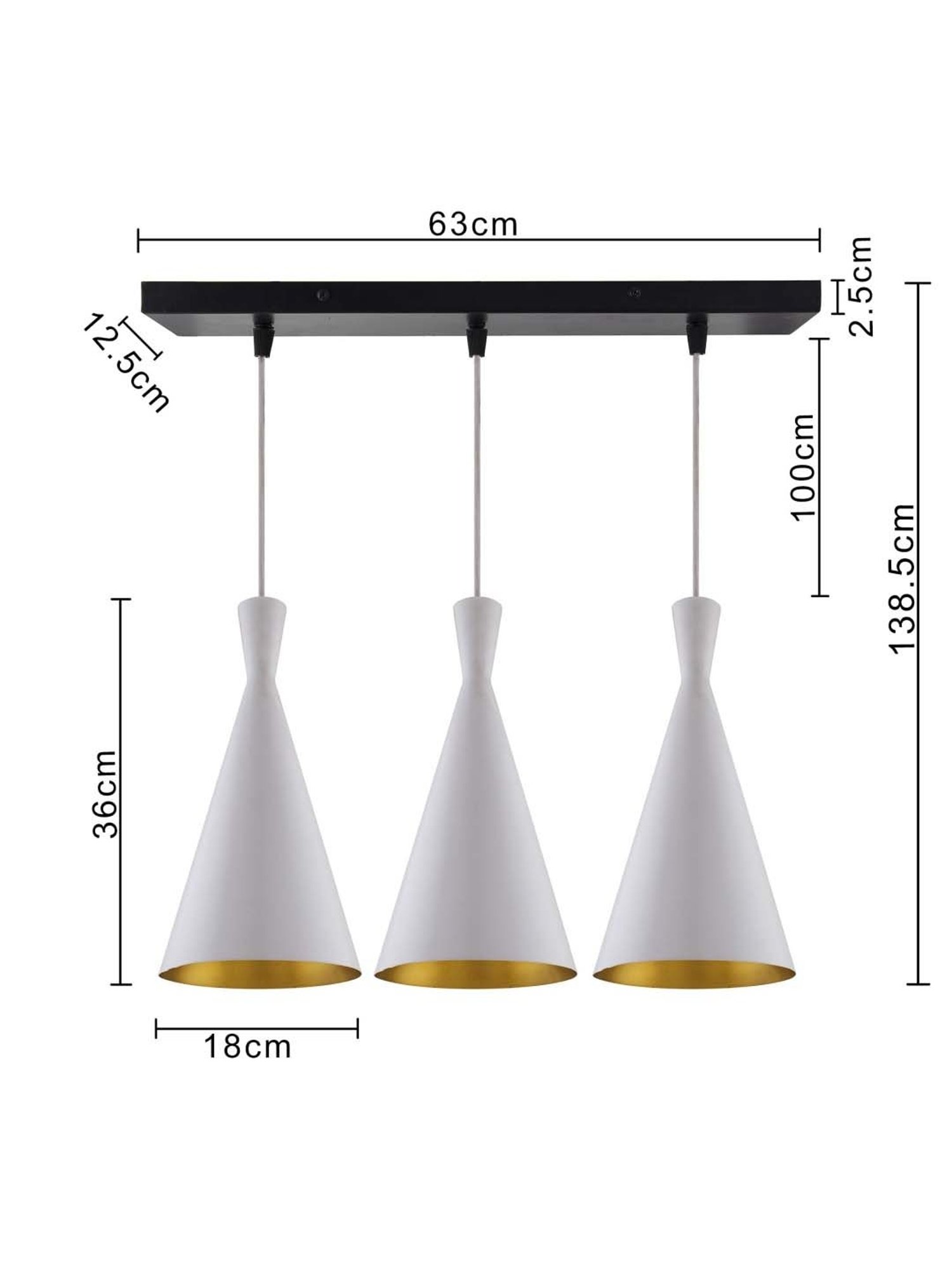 Homesake 3-Lights Linear Cluster White Metal Modern Inverted Cone Pendant Light - Set of 1