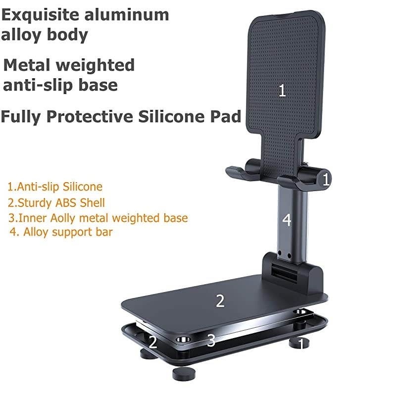 Cell Phone Stand Fully Foldable Desktop Phone Holder Cradle Dock HolderTablet Stand for iPhone X Xr Xs max All Smart Phones and TabletsIpadBlack