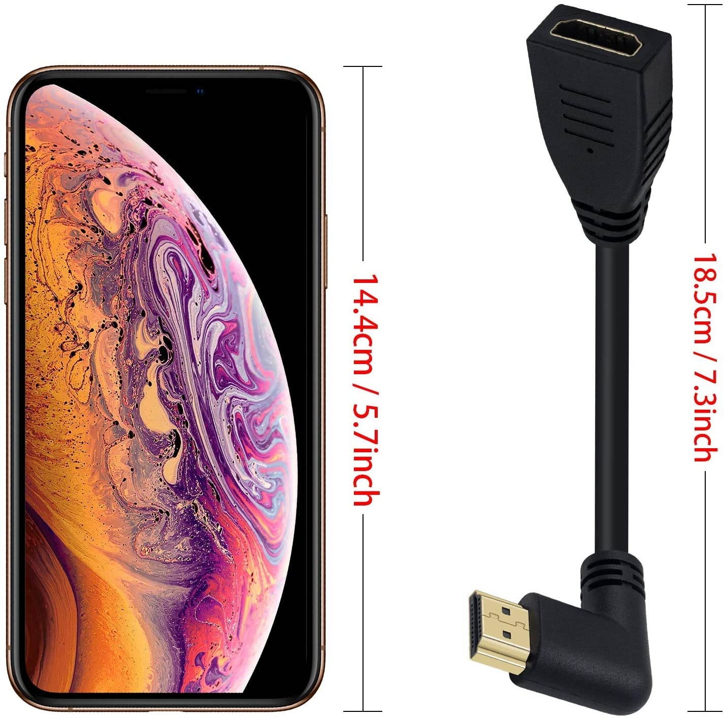 Poyiccot 8K HDMI Extension Cable Short 8K HDMI 90 Degree Right Angle Male to Female HDMI 2.1 Cable Adapter 48Gbps with 8K 60Hz Video and 3D HDR for TV/Xbox /PS4 /PS5 (Right M/F) 0.5feet