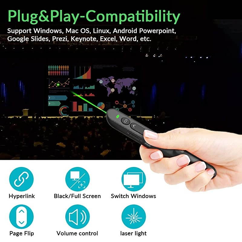 Presenter with Laser Pointer Presentation Remote Presentation Clicker for mac Laser Pointer 24GHz USB Powerpoint PPT Clicker Flip Pen for Office TeacherSupport Hyperlink Black
