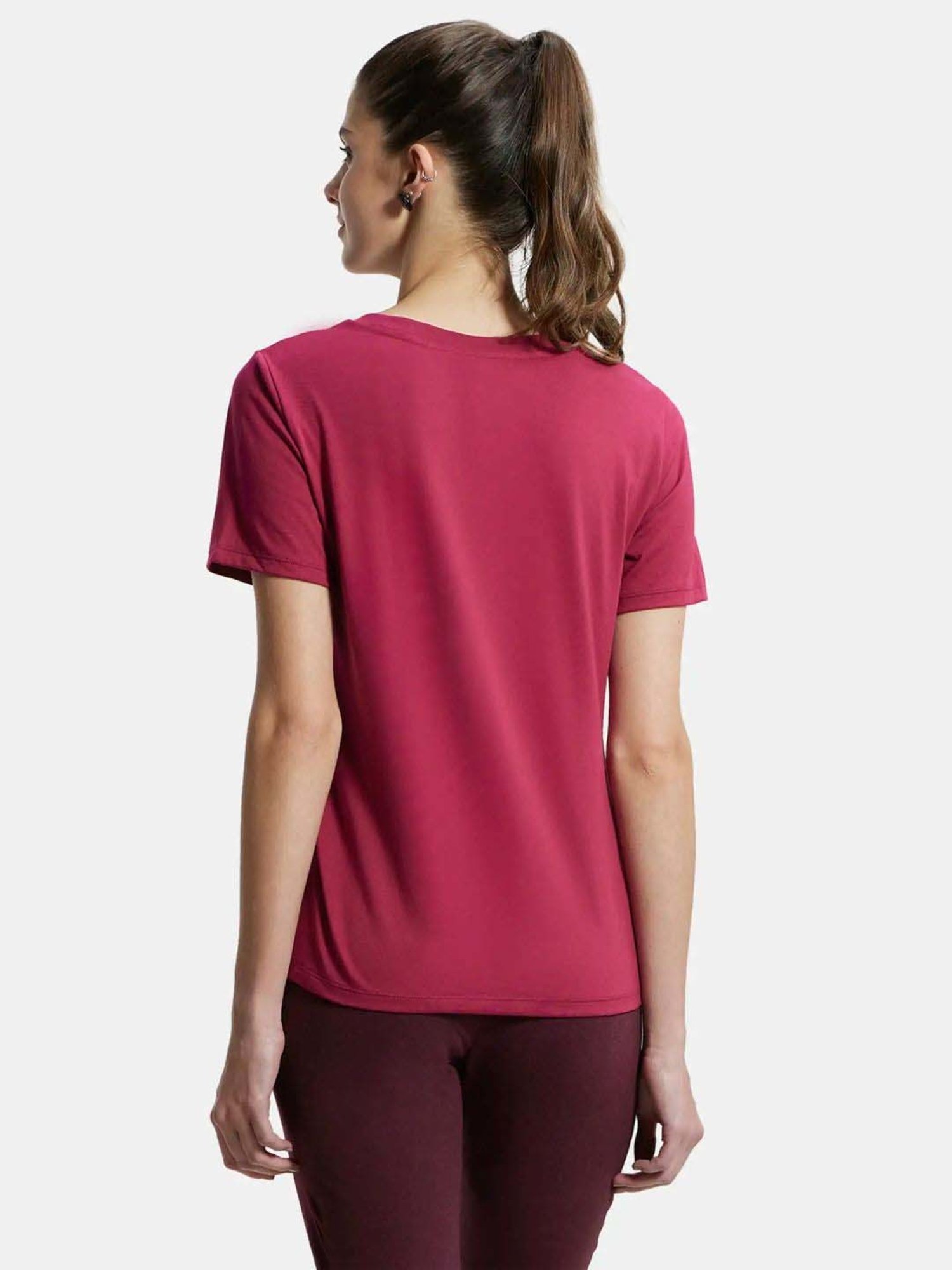 Jockey AW88 Women's Super Combed Cotton Rich Relaxed Fit Solid Curved Hem Styled Half Sleeve T-Shirt