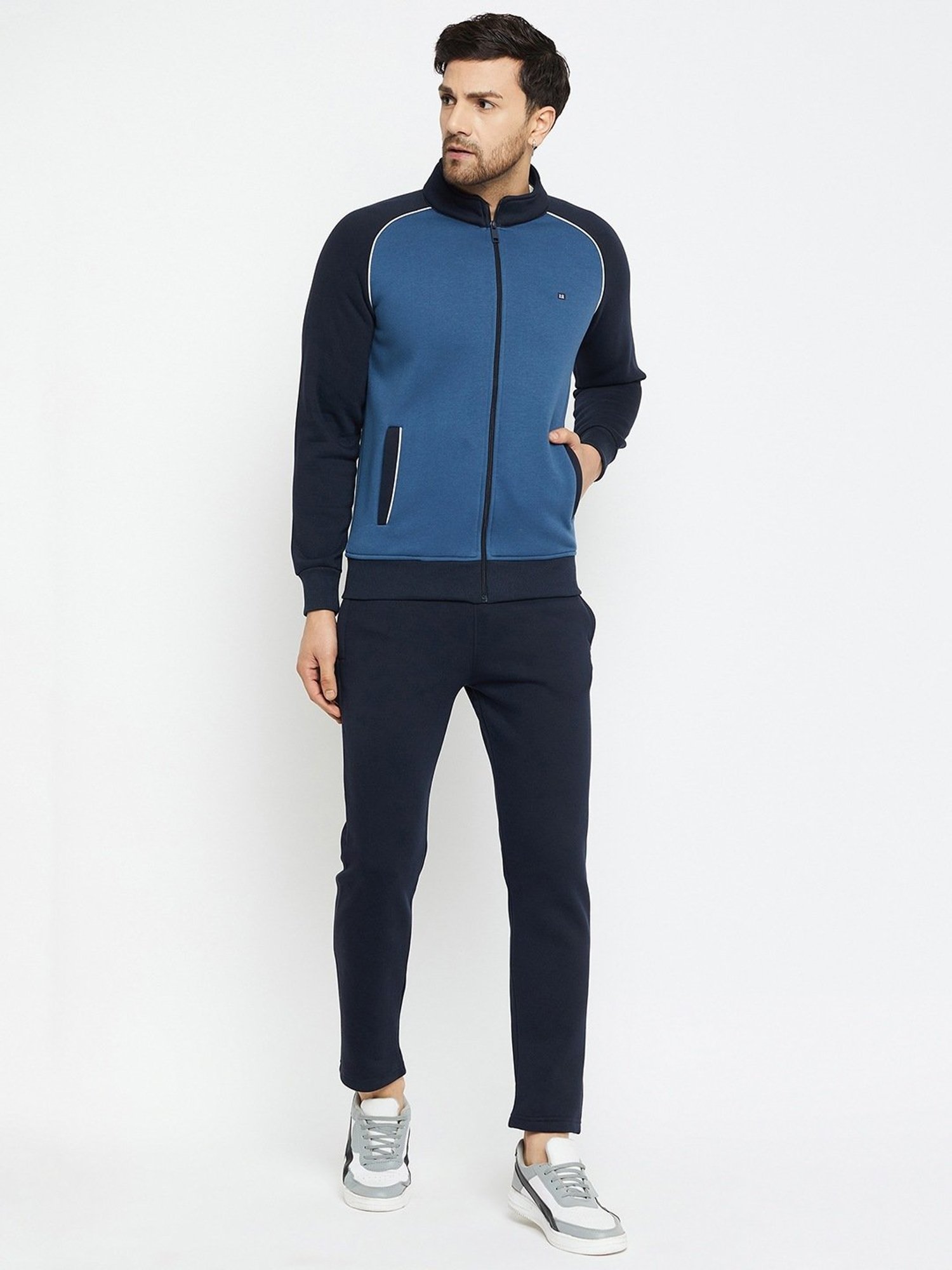 Okane Blue Regular Fit Colour Block Co-Ord Set