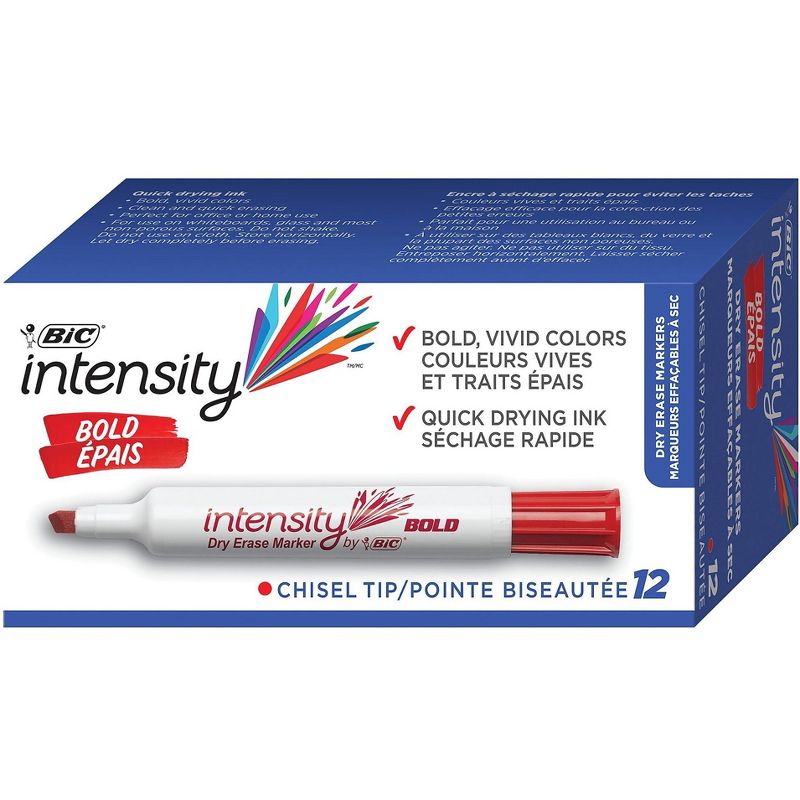 Bic Great Erase Bold Tank-Style Dry Erase Marker Chisel Tip Red Dozen DEC11RD