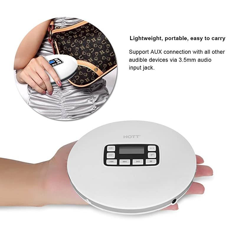 Bluetooth CD Player, HOTT Compact Music Small CD Player for Kids&Adults with Earphone, Support Format of CD, CD-RW, MP3, CD-DA, WMA (110-240V)