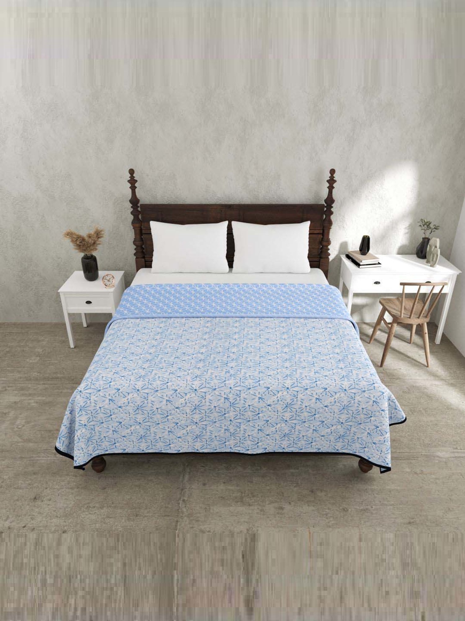 Haus & Kinder Cambric Floral Green & Yellow Cotton Single Reversible Dohar