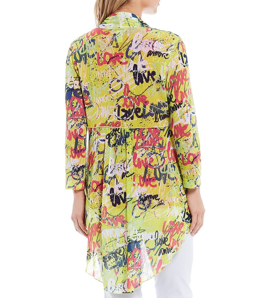 Ali Miles Petite Size Open Mesh Two Button Front 3/4 Sleeve Jacket