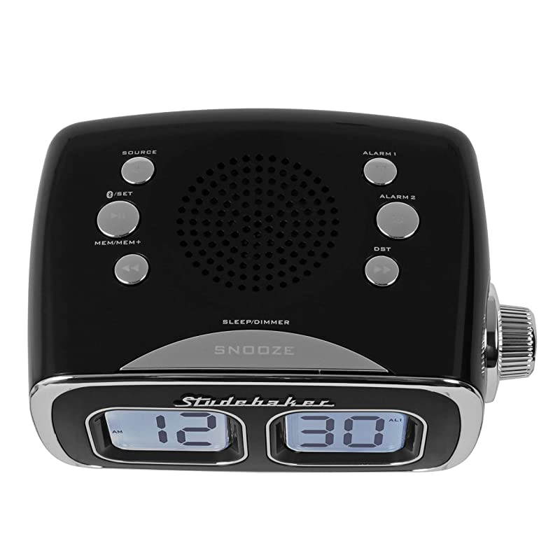 Display LCD AMFM Retro Clock Radio USB Bluetooth Auxin Bedroom Kitchen Counter Small Footprint SB3500 Black