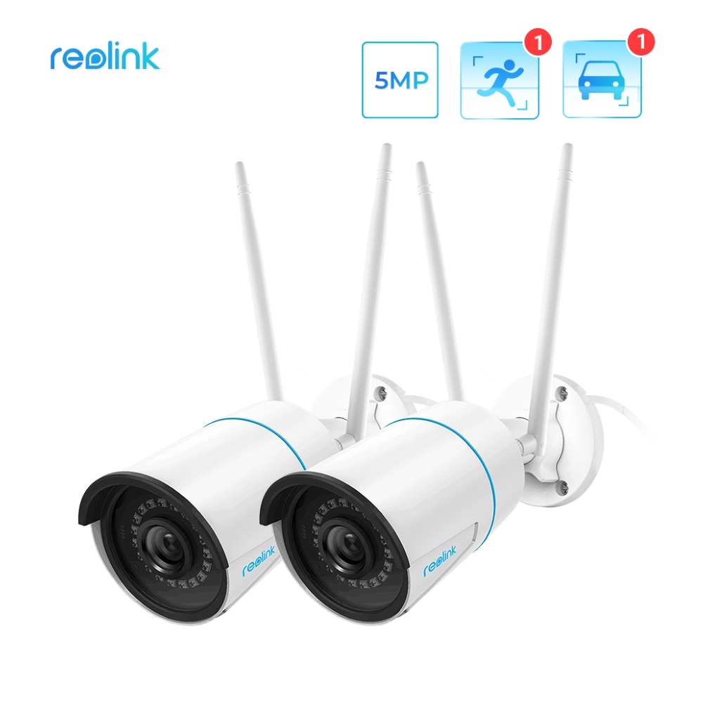 2pcs Reolink 5MP HD Outdoor 2.4G/5Ghz WiFi Camera RLC-510WA, Smart Human/Vehicle Detection, work with Google Assistant, Time-Lapse, 256GB Micro SD Storage (not Included) for 24/7 Recording