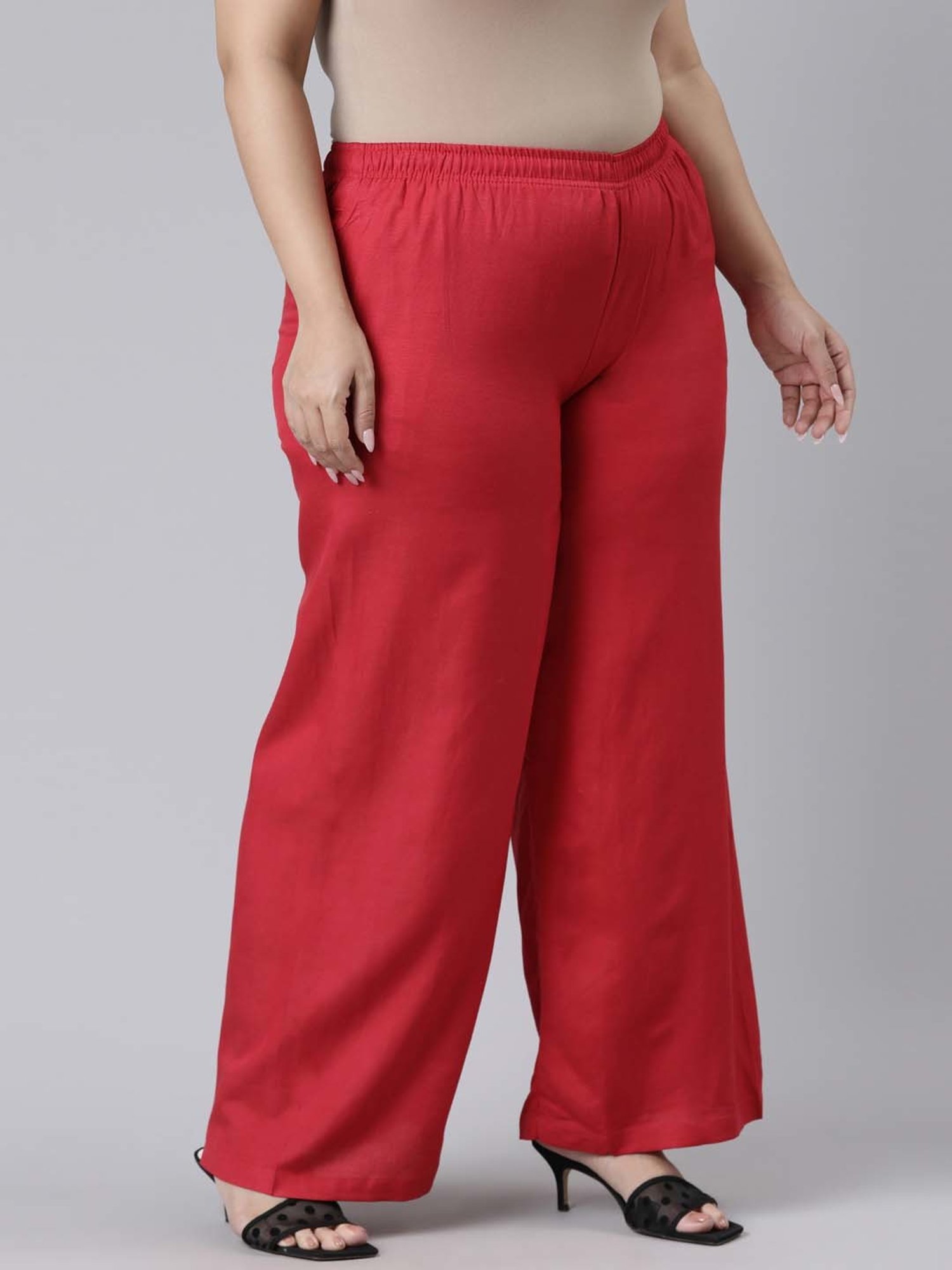 Go Colors! Red Linen Relaxed Fit Palazzos
