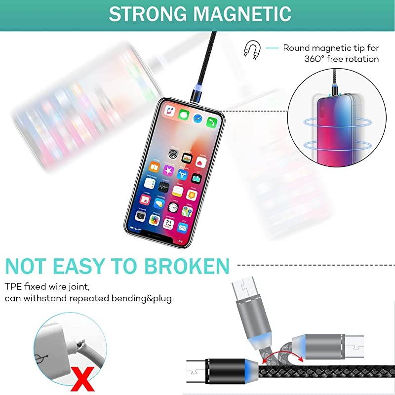Charging Cable [3-Pack, 3ft/6ft/6ft] Phone Charger Cable, 3 in 1 Cable, Compatible for Micro USB, i-Products and Type C Charging Cable