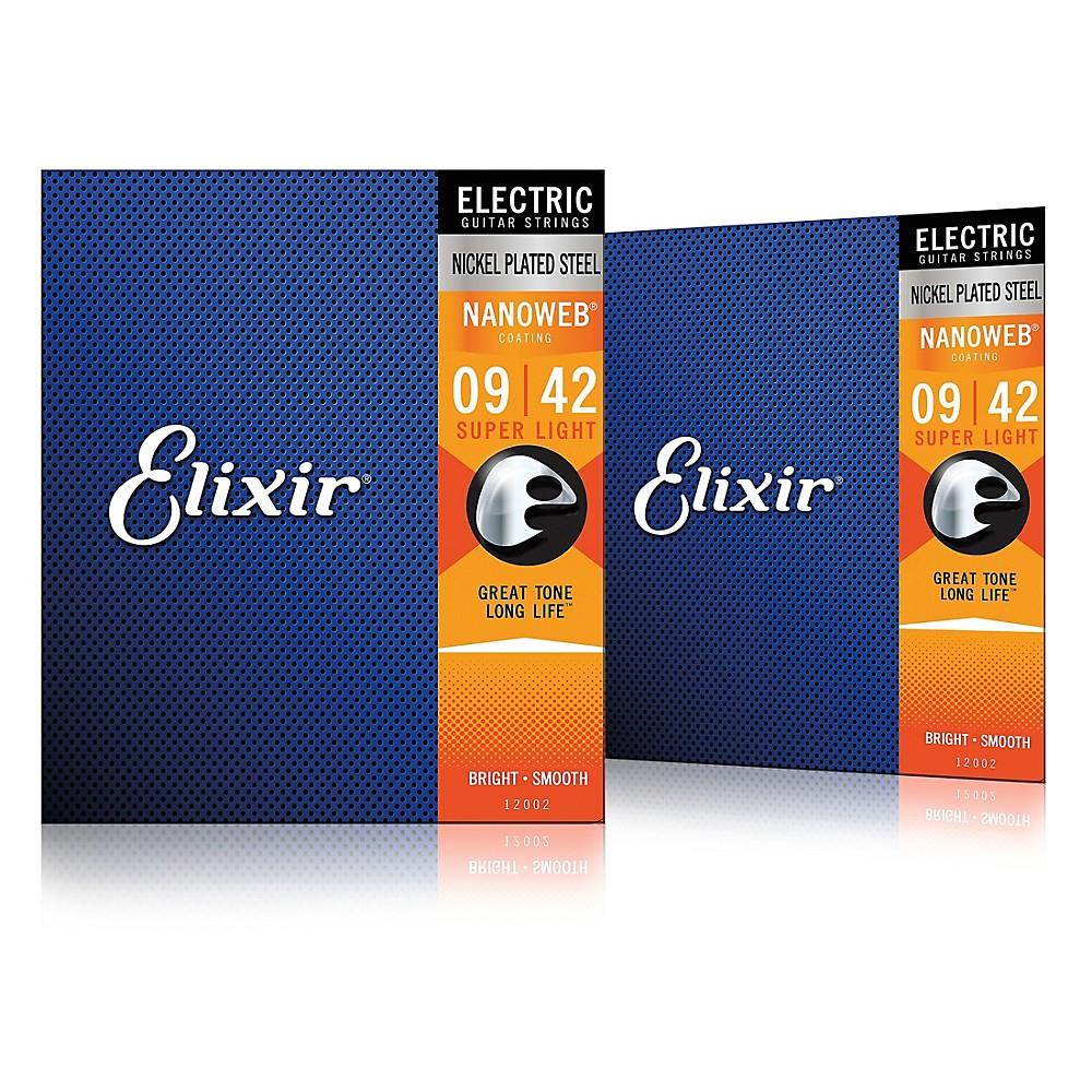 Elixir Electric Guitar Strings with NANOWEB Coating, Super Light (.009-.042) 2-Pack