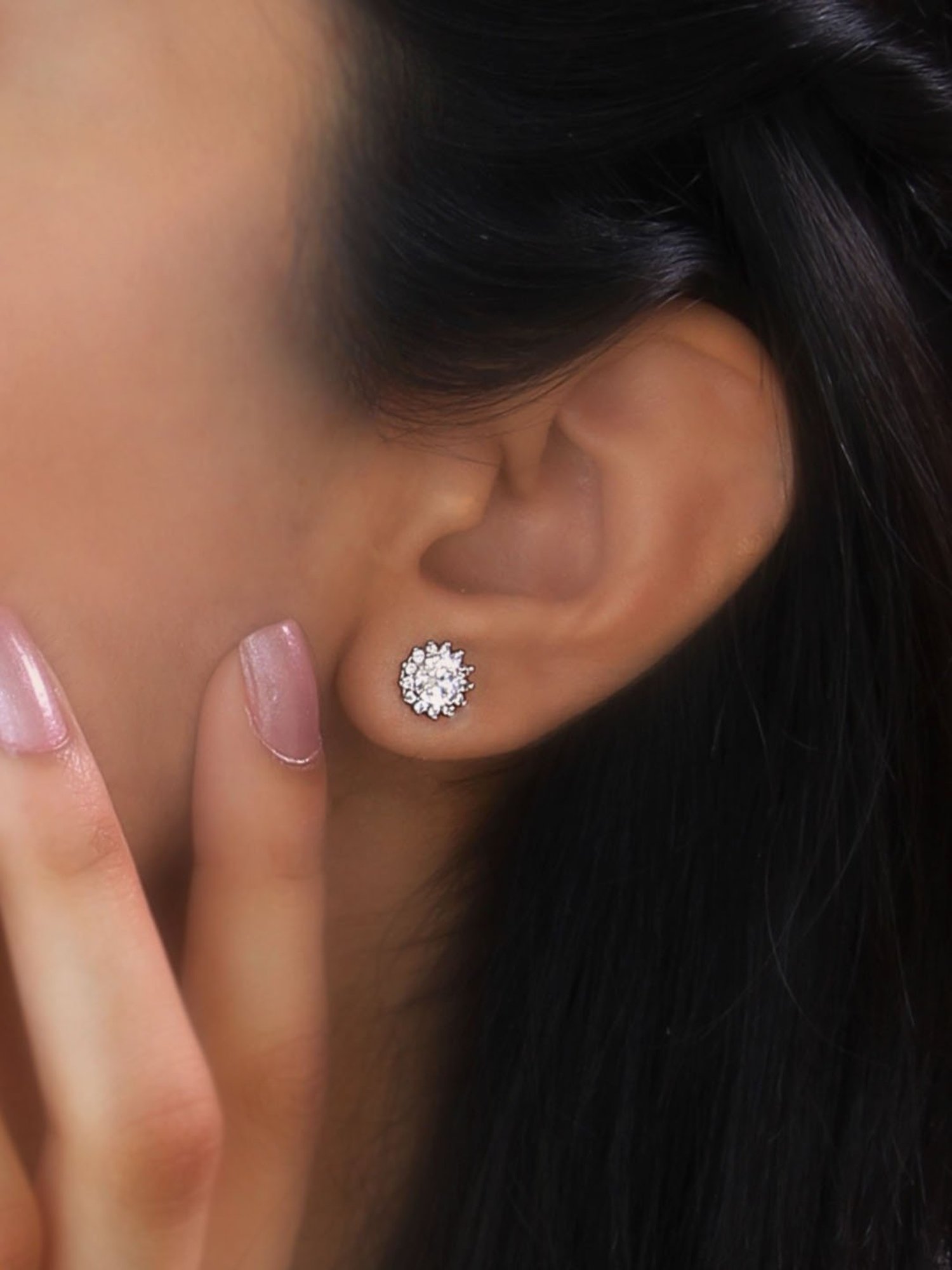 GIVA 92.5 Sterling Silver Zircon Floral Earrings for Women