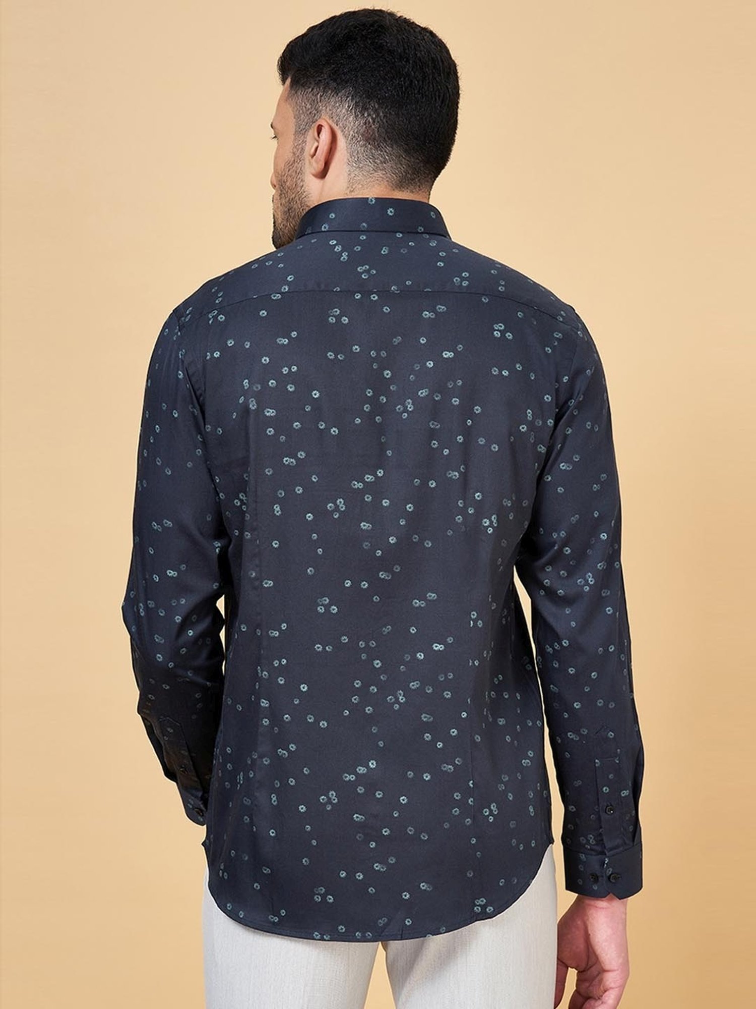 Peregrine by Pantaloons Navy Cotton Slim Fit Printed Shirt