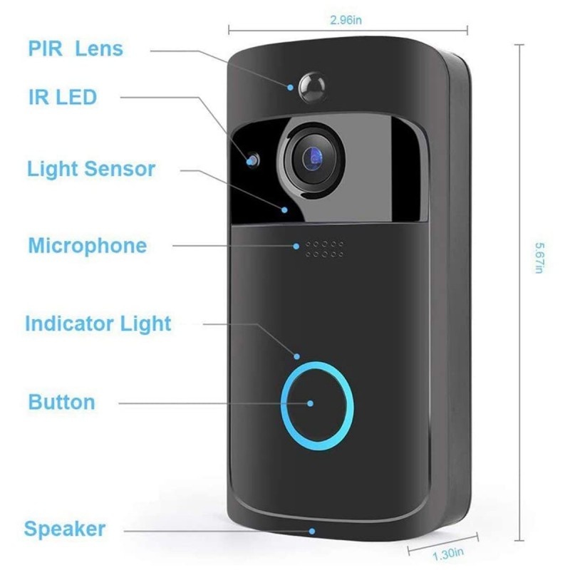 WiFi Video Doorbell Camera, Wireless Doorbell Camera with Chime, 720P HD, 2-Way Audio, Motion Detection, IP65 Waterproof Night Vision