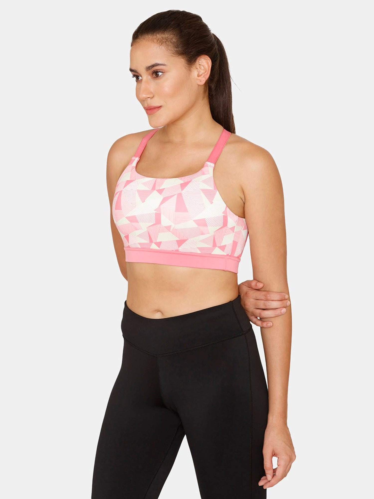 Zelocity by Zivame Pink & White Non Wired Non Padded Sports Bra