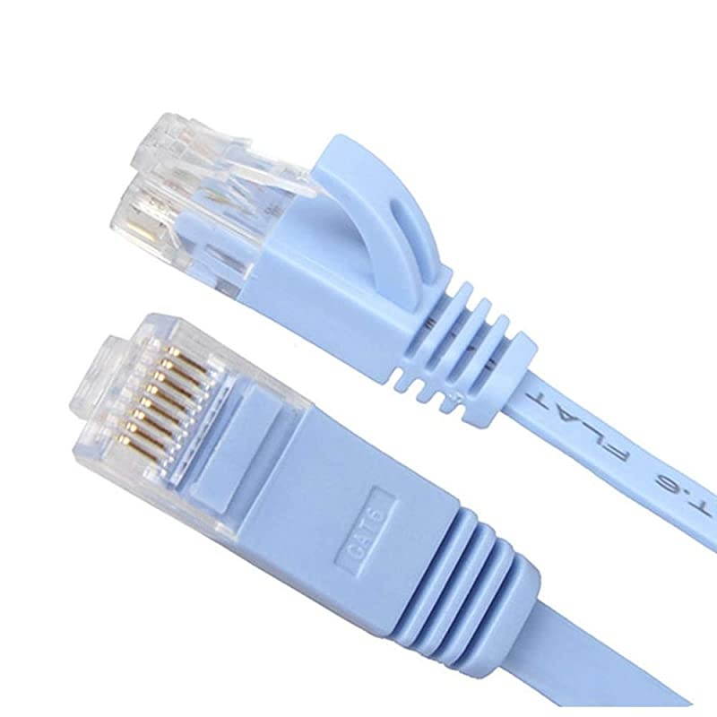 Cat 6 Ethernet Cable 100 ft 30 Meters Flat Slim Long Internet Network LAN patch cords Cat6 High Speed Computer Wire with Clips amp Straps Rj45 Connectors for Router ModemLaptop Blue