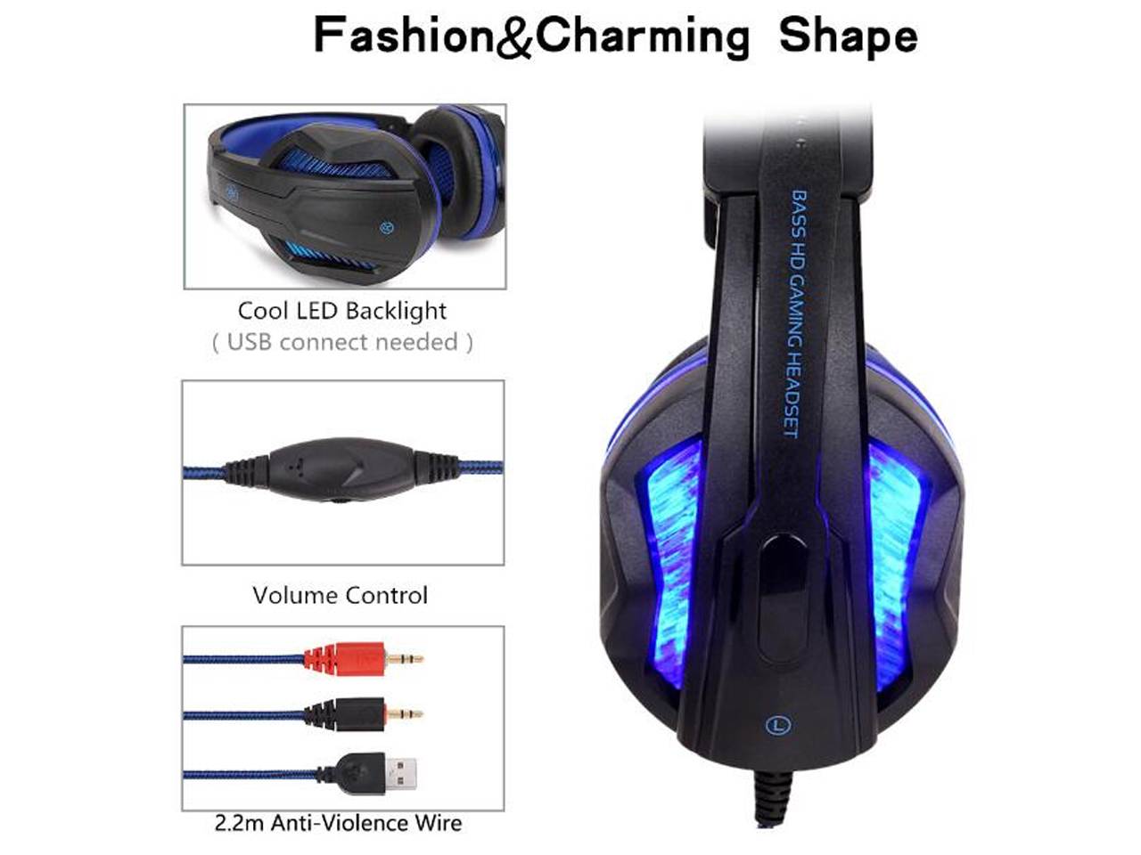 Gaming Headset,DLAND 3.5mm Wired Bass Stereo Noise Isolation Gaming Headphones with Mic for Laptop Computer, Cellphone, PS4 and so on- Volume Control
